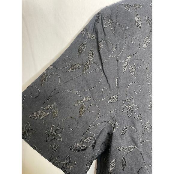 Talbots Lined Black Floral Embroidered Short Sleeve Dress Linen Blend - Picture 3 of 7